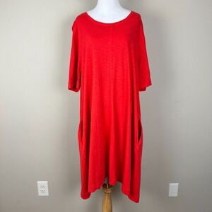 Chicos 4 Seamed Tee T-Shirt Dress 20 22 Red Slub Knit Cotton Modal Short Sleeve